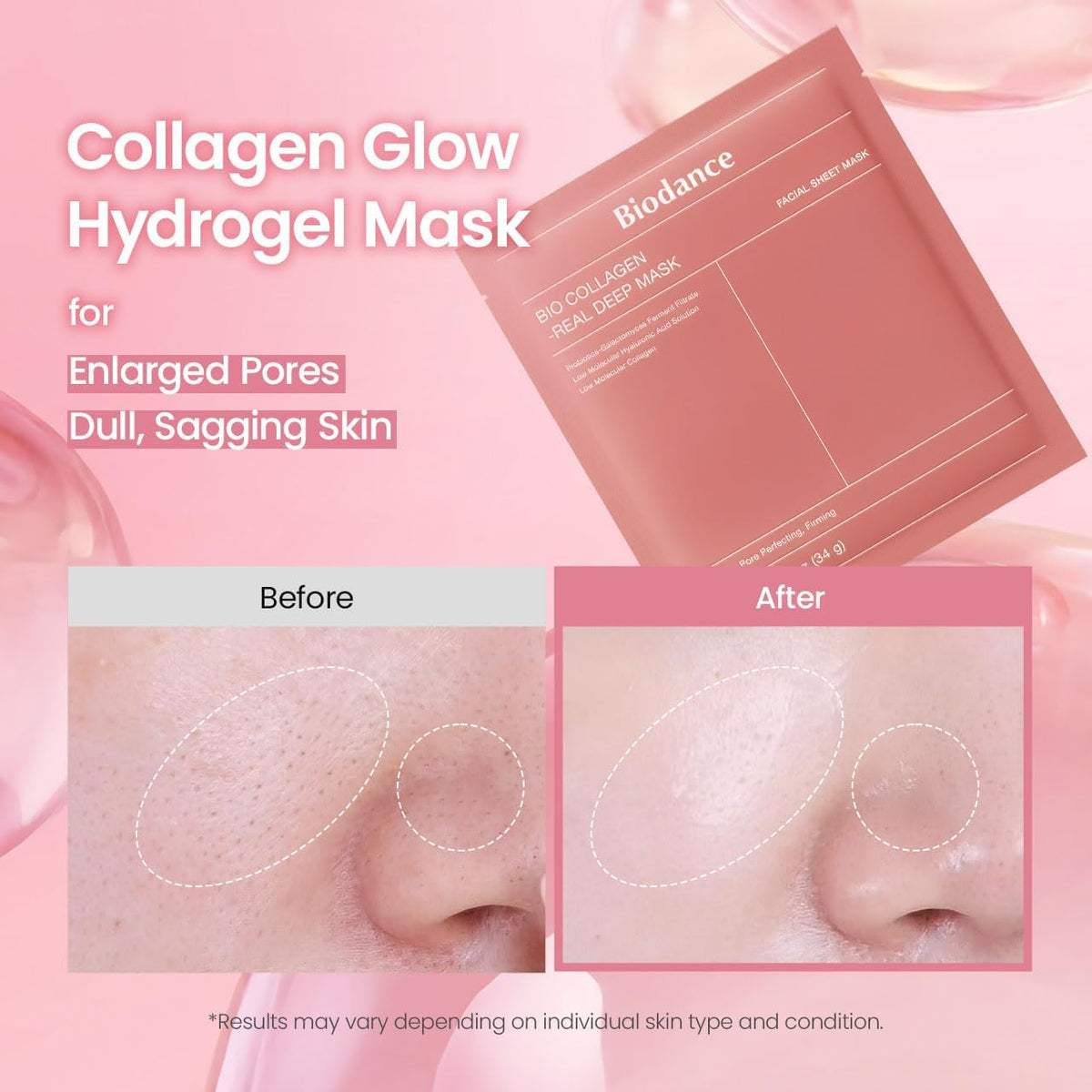 BIODANCE Bio-Collagen Real Deep Mask, Hydrating Overnight Mask, Water Locking, Pore Minimizing, Elasticity Improvement, 34g x4ea