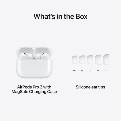 Apple AIR PODS PRO 3 Wireless headphones with charging case. includes 5 ear tip sizes. compatible with USB - C , Apple watch, magsafe and Qi certified charger USB - Cable sold separately