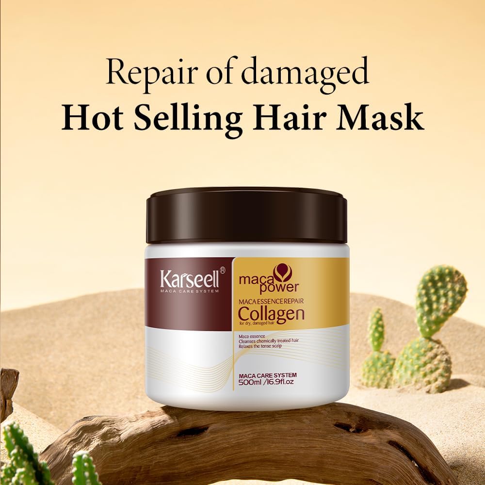 Karseell Maca Collagen Hair Mask 500ml | Deep Repair Hair Treatment for Dry, Damaged & Frizzy Hair | Moisturizing & Nourishing Hair Mask