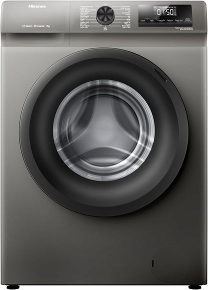 Hisense WFQP7012T 7 Kg Front Load Slim Drum Washing Machine, Inverter Motor 1200 RPM, Quick Wash, Pause & add Function, Allergy Steam Care, Titanium Grey