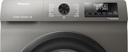 Hisense WFQP7012T 7 Kg Front Load Slim Drum Washing Machine, Inverter Motor 1200 RPM, Quick Wash, Pause & add Function, Allergy Steam Care, Titanium Grey