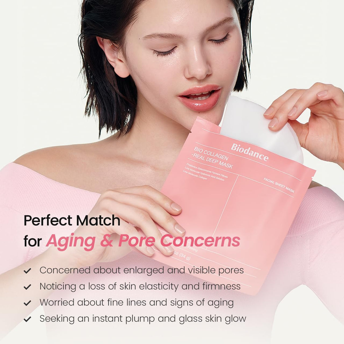 BIODANCE Bio-Collagen Real Deep Mask, Hydrating Overnight Mask, Water Locking, Pore Minimizing, Elasticity Improvement, 34g x4ea