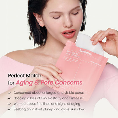 BIODANCE Bio-Collagen Real Deep Mask, Hydrating Overnight Mask, Water Locking, Pore Minimizing, Elasticity Improvement, 34g x4ea