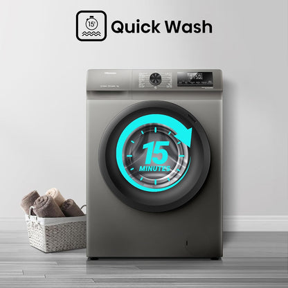 Hisense WFQP7012T 7 Kg Front Load Slim Drum Washing Machine, Inverter Motor 1200 RPM, Quick Wash, Pause & add Function, Allergy Steam Care, Titanium Grey