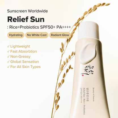 Beauty of Joseon Relief Sun Rice Probiotics SPF 50+ PA++++ Korean Sunscreen sunblock for Face Daily Sunscreen for Men Women Skincare 50ml