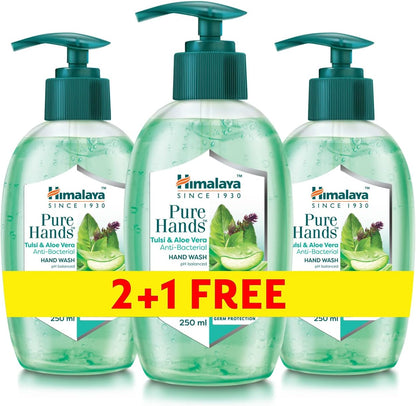 Himalaya Since 1930 Purehands Hand Wash Soap, Tulsi & Aloe Vera, Antibacterial Protection Against Germs, 3x250ml