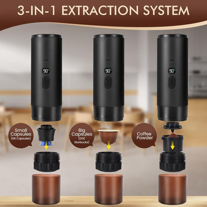 Portable Automatic Espresso Coffee Maker | USB Rechargeable Travel Coffee Machine | Compatible with Ground Coffee & Capsules