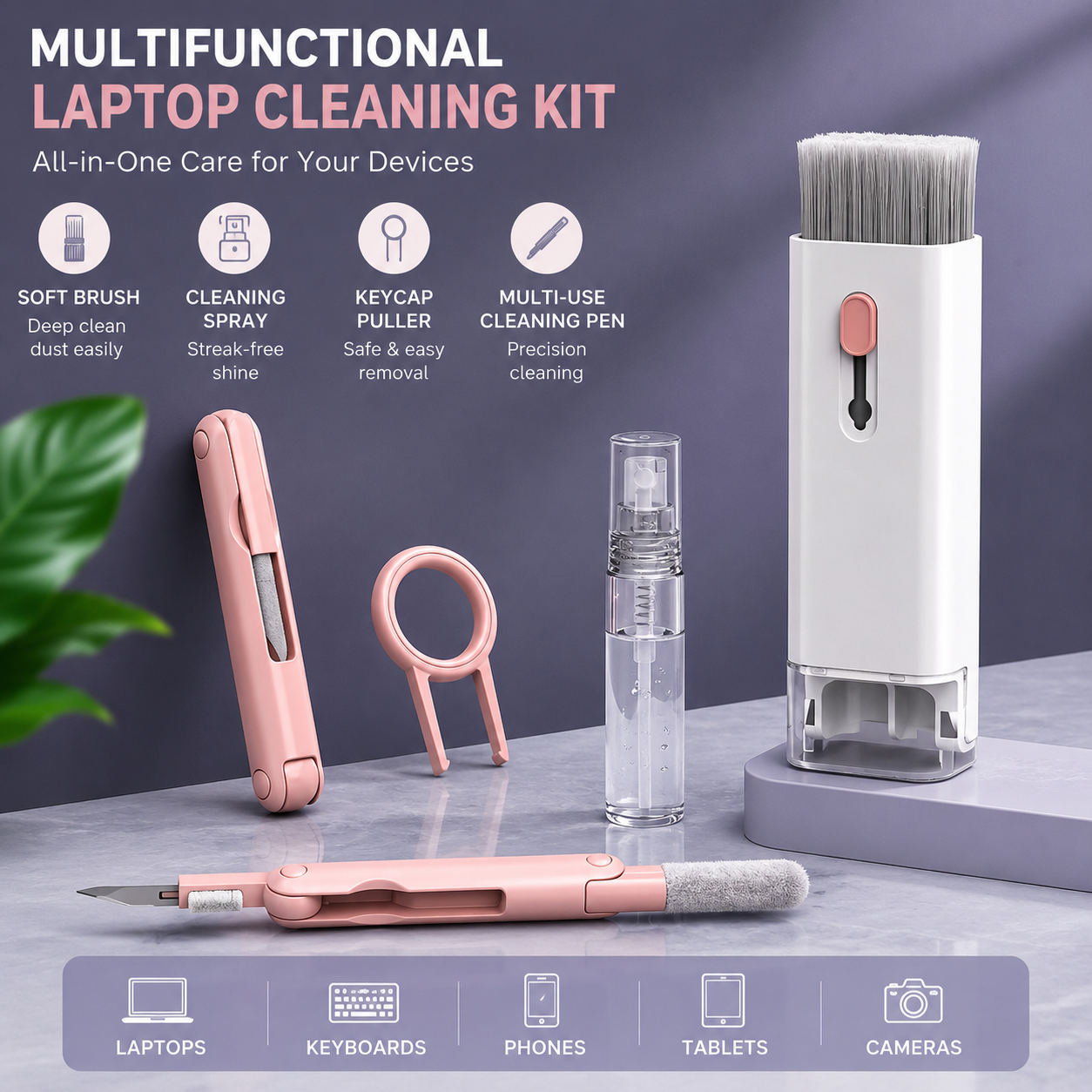 7-in-1 Laptop Cleaning Kit – Keyboard, Screen, Earbuds & Phone Cleaning Brush Set