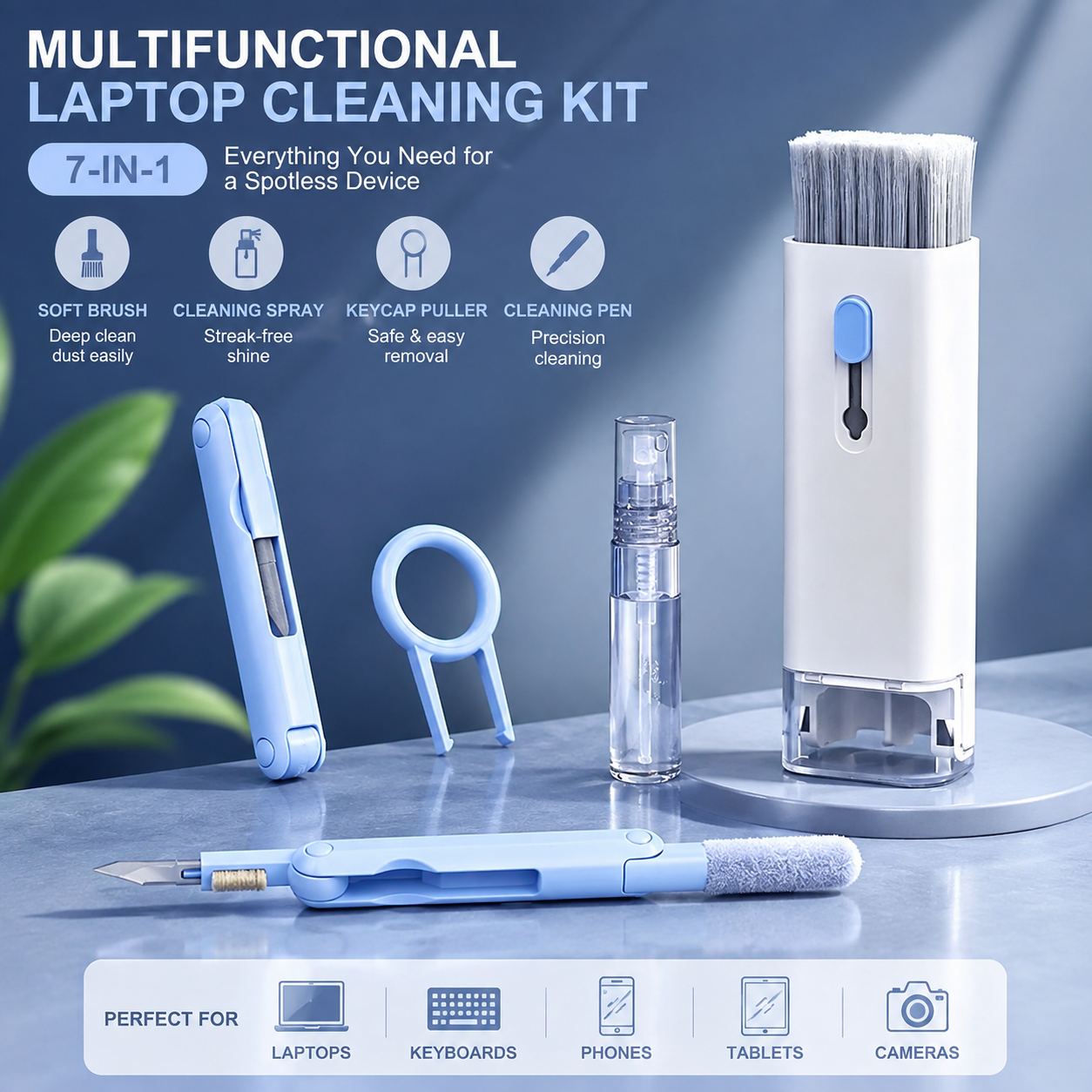7-in-1 Laptop Cleaning Kit – Keyboard, Screen, Earbuds & Phone Cleaning Brush Set