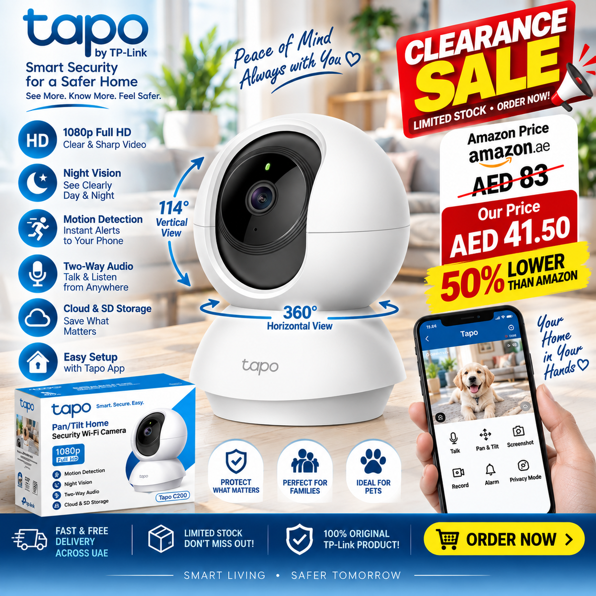 TP-Link Tapo Pan/Tilt 1080p Resolution, 360°Rotational View Security Camera|Motion Tracking |Motion & Baby Crying Detection| 2-Way Audio | Night Vision | Works with Alexa & Google Home (Tapo C200)