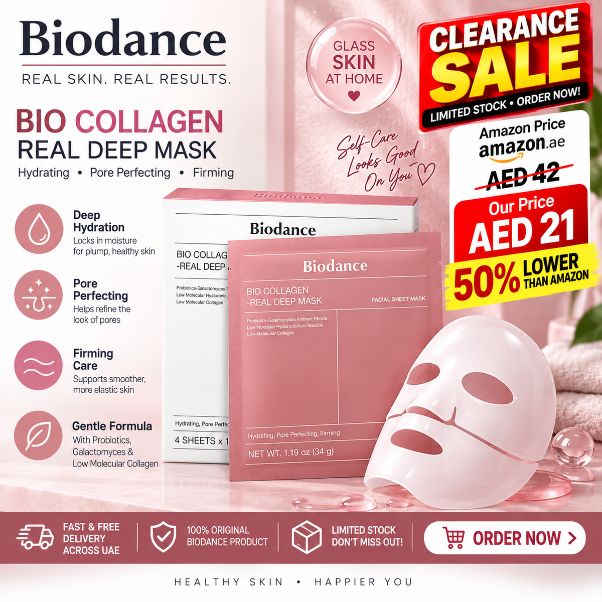 BIODANCE Bio-Collagen Real Deep Mask, Hydrating Overnight Mask, Water Locking, Pore Minimizing, Elasticity Improvement, 34g x4ea
