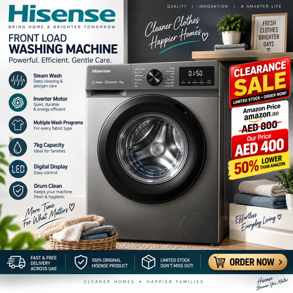 Hisense WFQP7012T 7 Kg Front Load Slim Drum Washing Machine, Inverter Motor 1200 RPM, Quick Wash, Pause & add Function, Allergy Steam Care, Titanium Grey