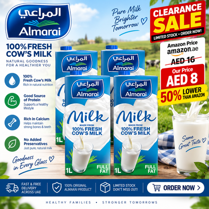 Almarai Full Fat Milk Screwcap With Vitamin, 4 X 1 Litre