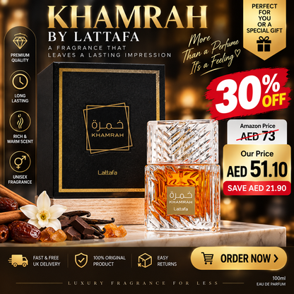 Lattafa Khamrah Eau de Parfum Spray for Unisex 100ml (3.4 oz) | Natural Spray, Long-Lasting Scent, Unisex