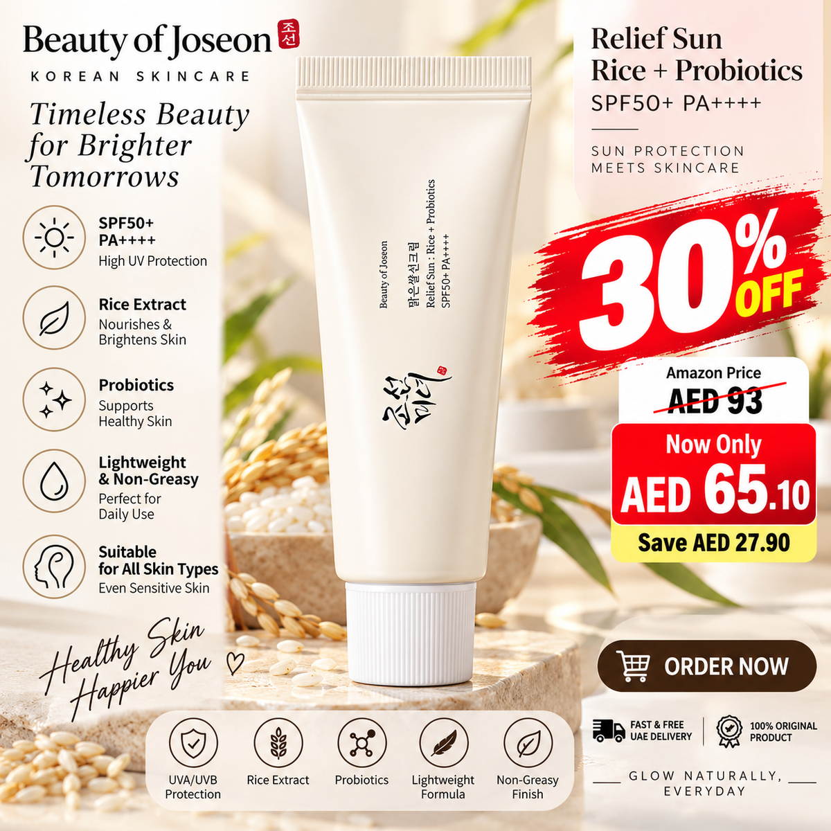 Beauty of Joseon Relief Sun Rice Probiotics SPF 50+ PA++++ Korean Sunscreen sunblock for Face Daily Sunscreen for Men Women Skincare 50ml