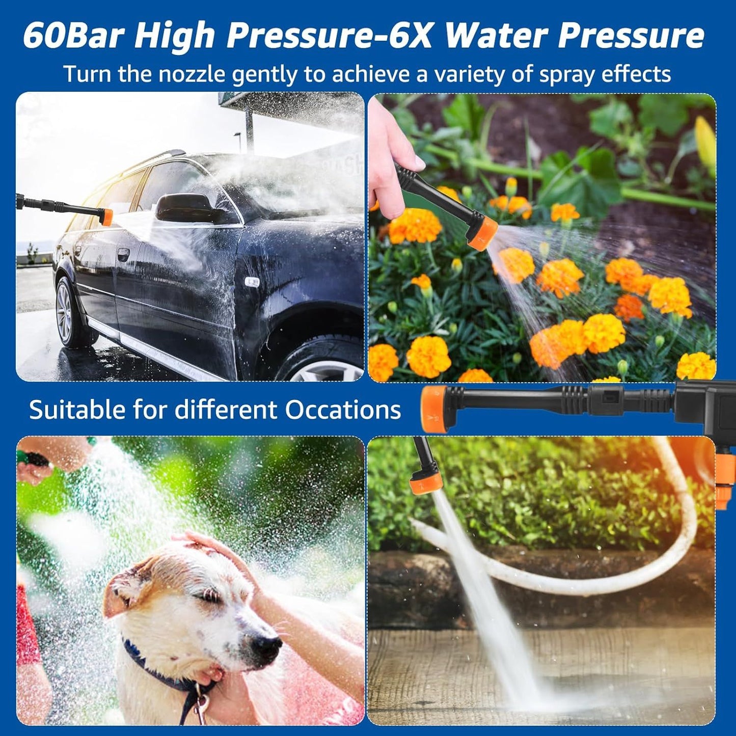 High Pressure Water Cleaning Gun – 5-in-1 Adjustable Nozzle for Car Wash, Garden & Outdoor Cleaning