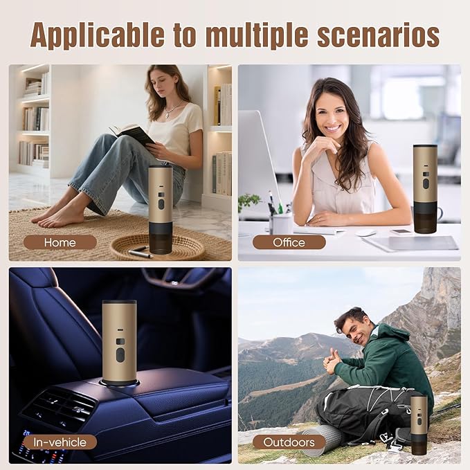 Portable Automatic Espresso Coffee Maker | USB Rechargeable Travel Coffee Machine | Compatible with Ground Coffee & Capsules