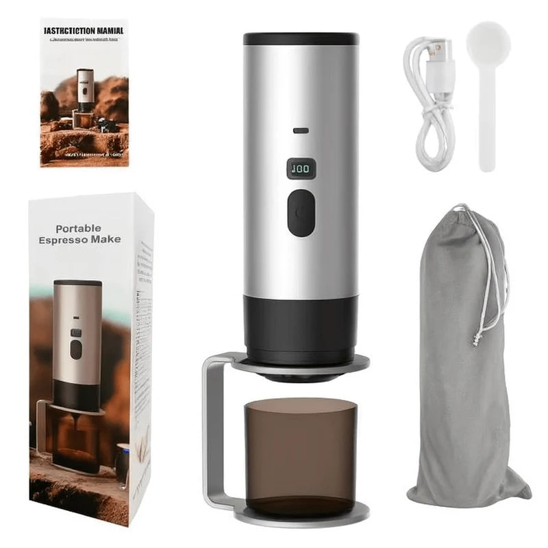 Portable Automatic Espresso Coffee Maker | USB Rechargeable Travel Coffee Machine | Compatible with Ground Coffee & Capsules