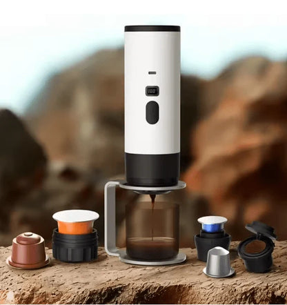 Portable Automatic Espresso Coffee Maker | USB Rechargeable Travel Coffee Machine | Compatible with Ground Coffee & Capsules