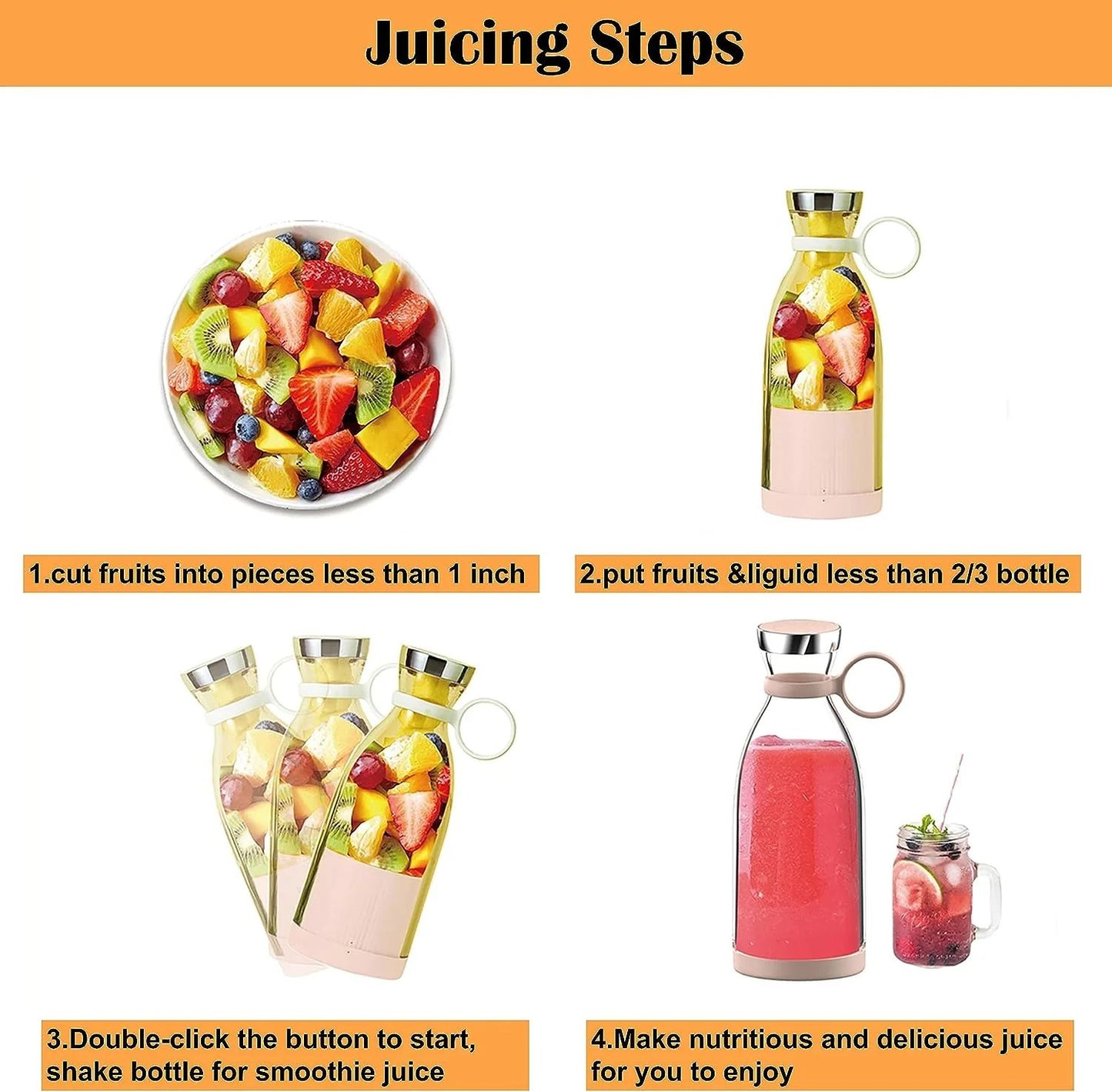 Portable Juicer Bottle | USB Rechargeable Personal Blender for Smoothies, Protein Shakes & Fresh Juice
