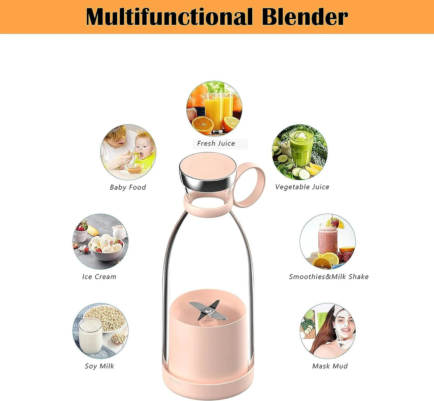 Portable Juicer Bottle | USB Rechargeable Personal Blender for Smoothies, Protein Shakes & Fresh Juice